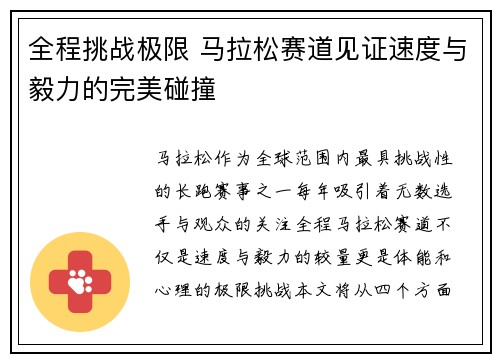 全程挑战极限 马拉松赛道见证速度与毅力的完美碰撞