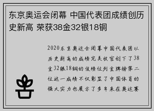 东京奥运会闭幕 中国代表团成绩创历史新高 荣获38金32银18铜